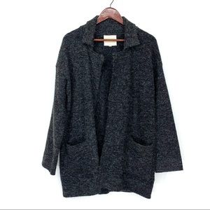 Thread & Supply Thick Faux Wool Open Front Cardigan In Black & White Charcoal
